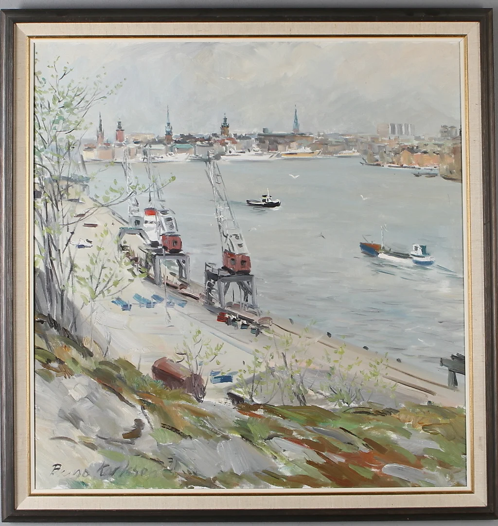 BRUNO KARLSSON. Stockholmsmotiv, olja på duk, signerad samt daterad 71. — Paintings — Auktionshuset Kolonn