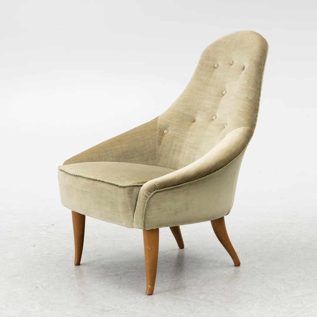 Kerstin Hörlin-Holmquist, Fåtölj, "Lilla Eva", ur serien "Paradiset", Nordiska Kompaniet, Nyköping, 1950/60-tal. — Design/Möbler — Bukowskis