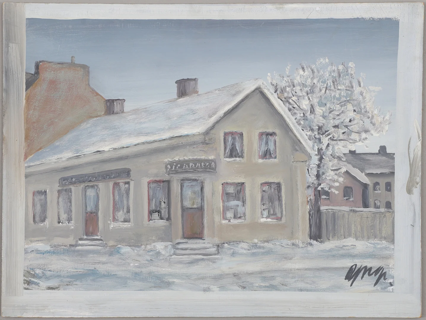 YNGVE JOHANSSON. "Cigarr-Olles, Växjö", olja på pannå, signerad. — Paintings — Växjö Auktionskammare