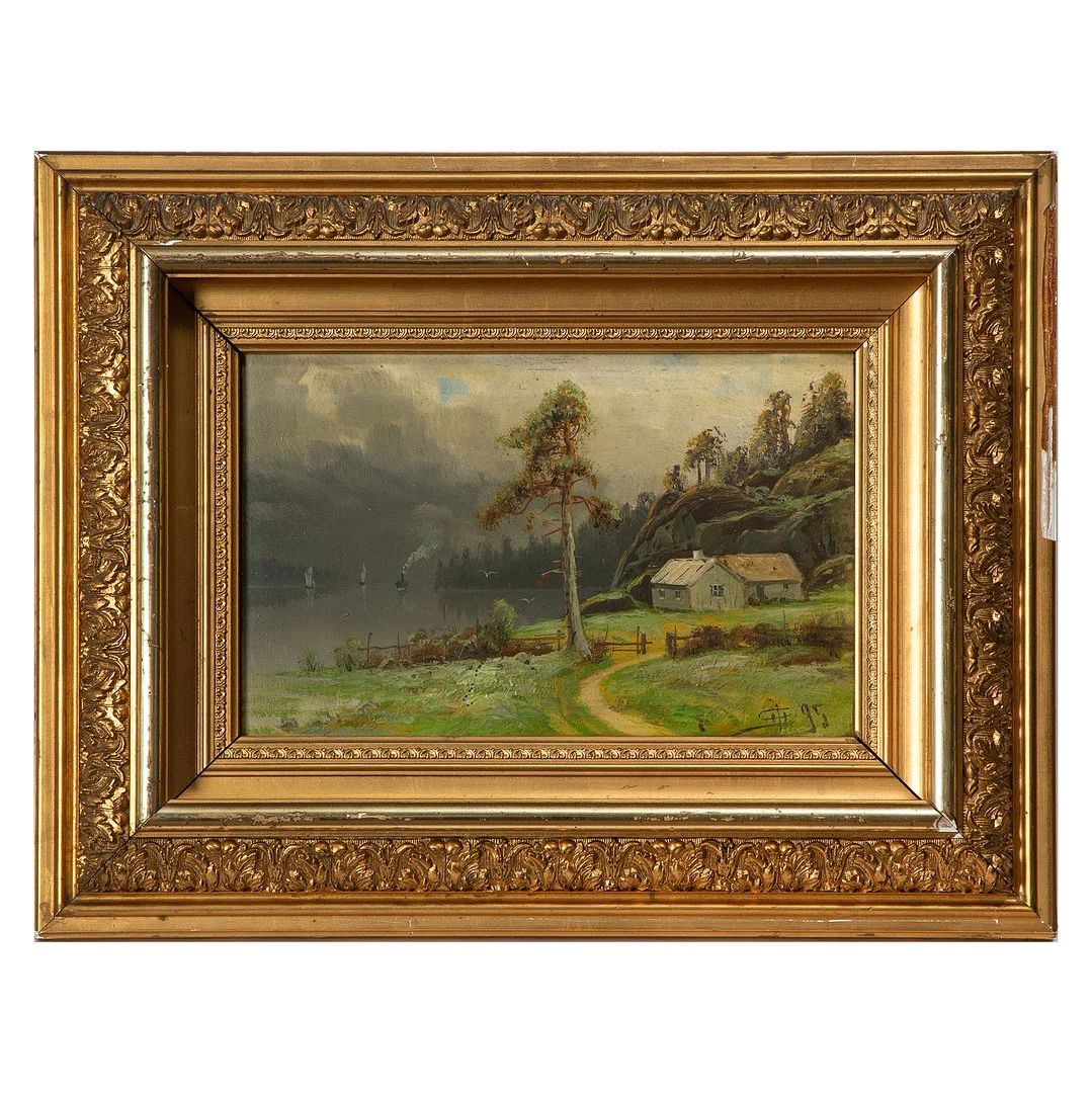 JULIA STRÖMBERG. Olja på pannå, monogramsignerad och daterad 1895.. — Paintings — Stockholms Auktionsverk Göteborg