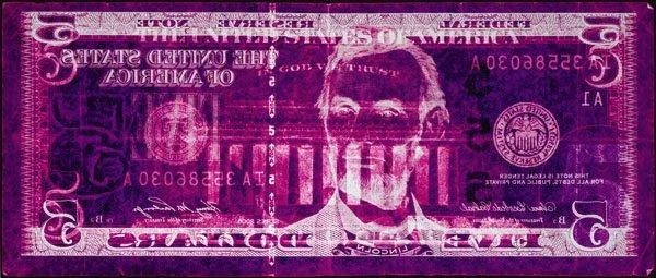 David LaChapelle, "Negative Currency: Five Dollar Bill Used As Negative", New York 1998-2008. — Bukowskis