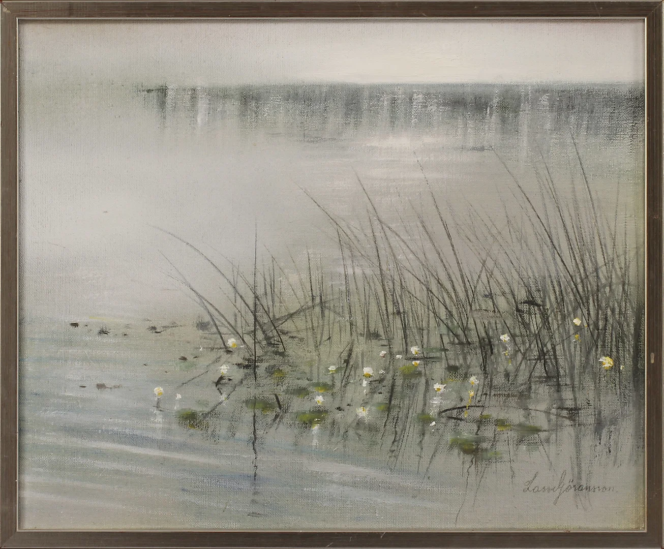 LASSE GÖRANSSON. "Näckrosor i vassen", olja på duk, signerad. — Paintings — Göteborgs Auktionsverk