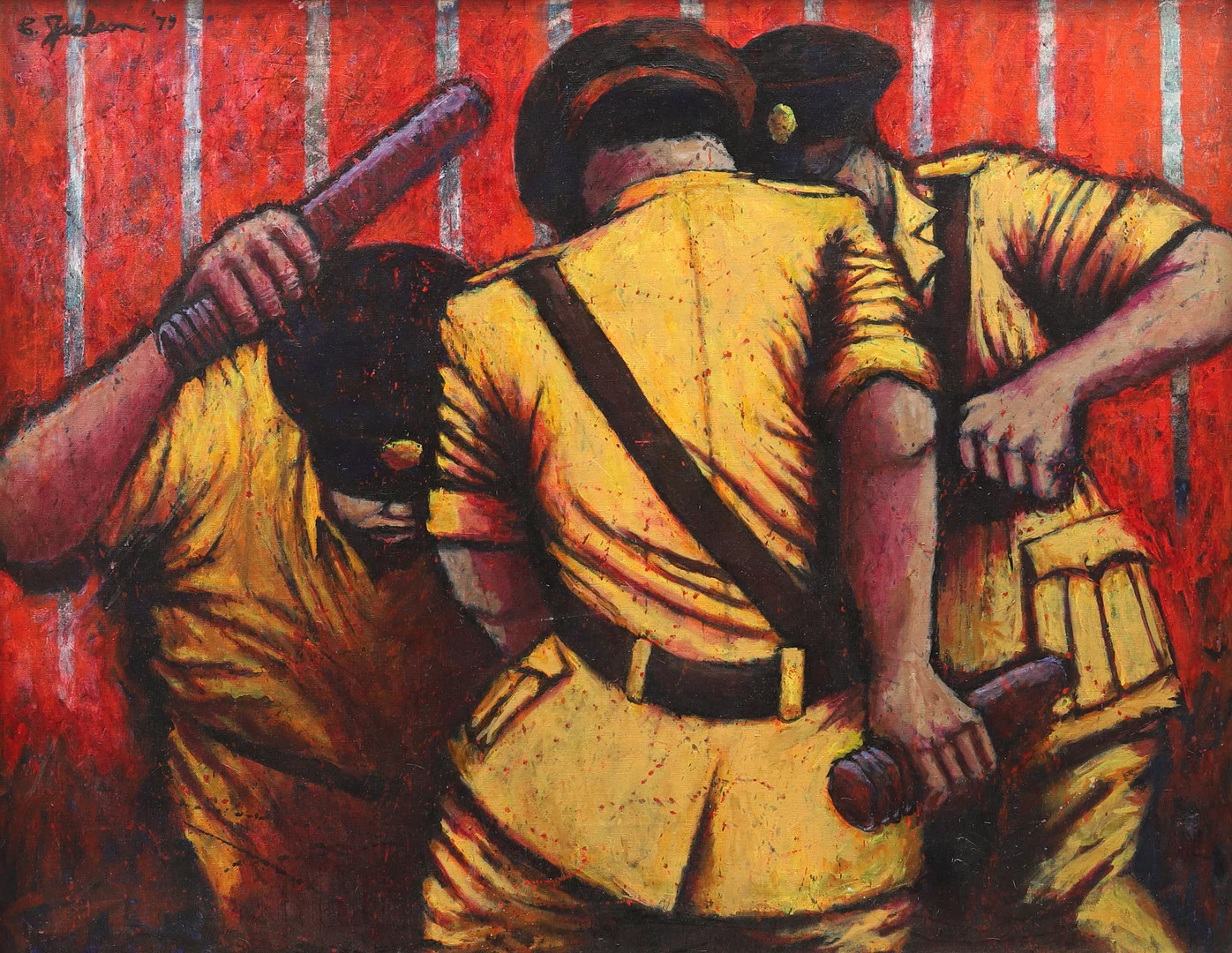 CLIFFORD JACKSON (USA/SVERIGE 1927-2006). "Inquisition", olja på duk, signerad och daterad, C Jackson -79. — Paintings — Garpenhus Auktioner