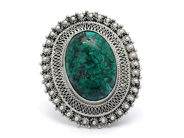 BROSCH/HÄNGE, silver, filigran och granulering, eilatsten, längd 4,3 cm, vikt 15,4 g.