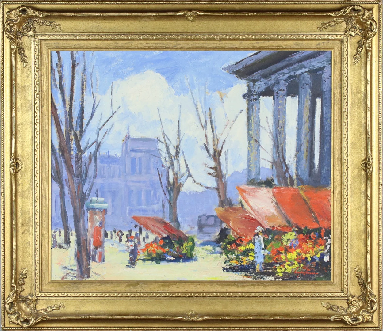 OIDENTIFIERAD KONSTNÄR. Olja på duk, motiv La Madeleine i Paris, målad med palettkniv, otydlig signatur. — Paintings — Höganäs Auktionsverk