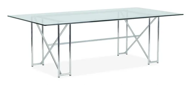 ”Double X Table”. Dining table/work table with chromed steel frame. Glass top. Designed 1928. Manufactured by ClassiCon. H. 72 cm. L. 224 cm. W. 110 cm.