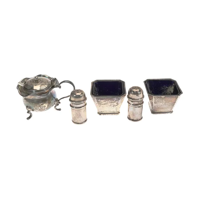 VARIOUS SILVER CONDIMENTS. (8).