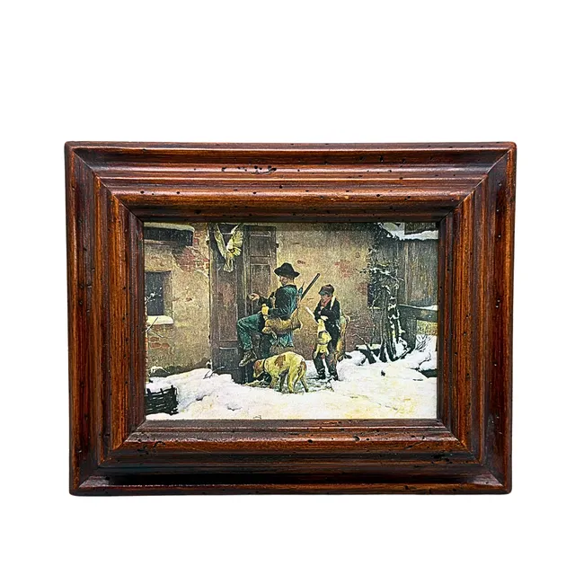 KUNSTDRUCK "ZURÜCK VON DER JAGD" VON GIOVANNI BATTISTA QUADRONE - ANTIKER HOLZRAHMEN.