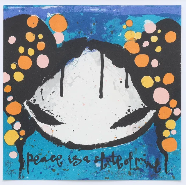 LISA RINNEVOU. LISA RINNEVOU. färglitografi, "Peace is a state of mind", numrerad 184/195, signerad.
