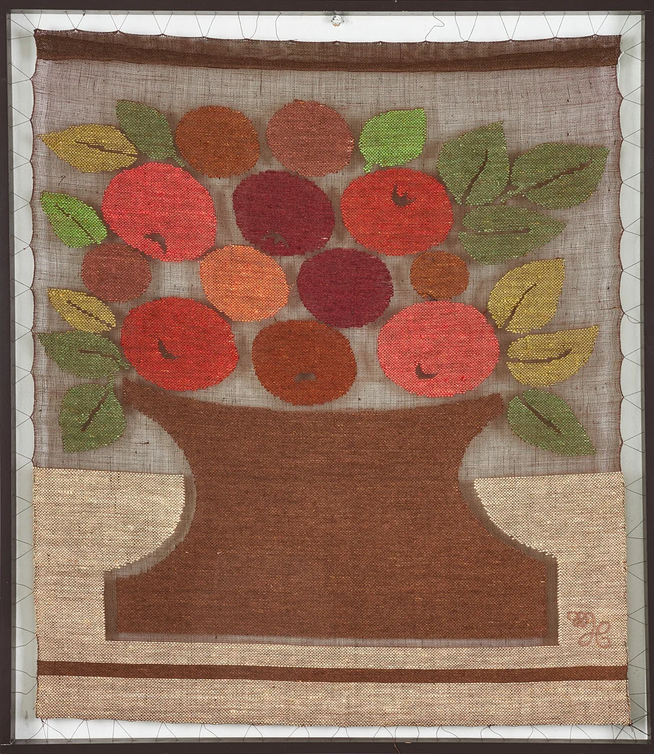 MAIJA-LIISA FORSS-HEINONEN. transparent vävnad, "Houkutus 10", för Helmi Vuorelma Oy, Finland, signerad och etikettmärkt. — European Carpets & Textiles — Stockholms Auktionsverk Sickla