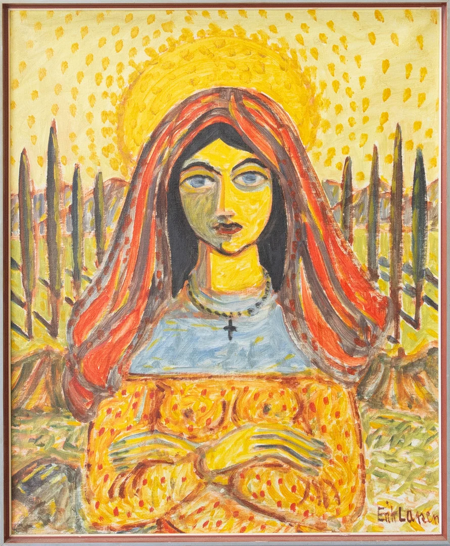 ERIK LARSEN. Religiøst motiv, olie på lærred, signeret. — Paintings — Sørensen Auktioner