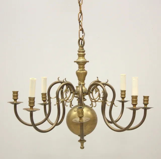 MALMKRONA, barockstil, mässing, 8-armad, 1900-talets början.