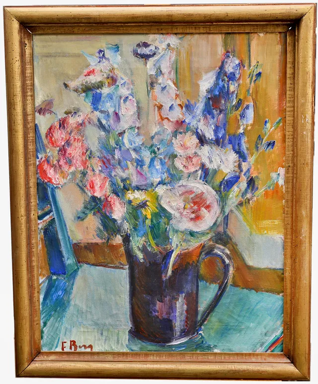 FRANS BERG. Olja på duk, blomsterstilleben, signerad.