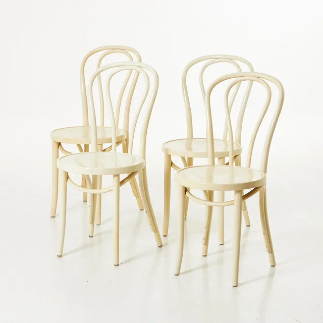 GILLIS LUNDGREN. Stolar, 4 st. "Öglan", 1960-tal, för Ikea, lackerad bok, två med etikett undertill.