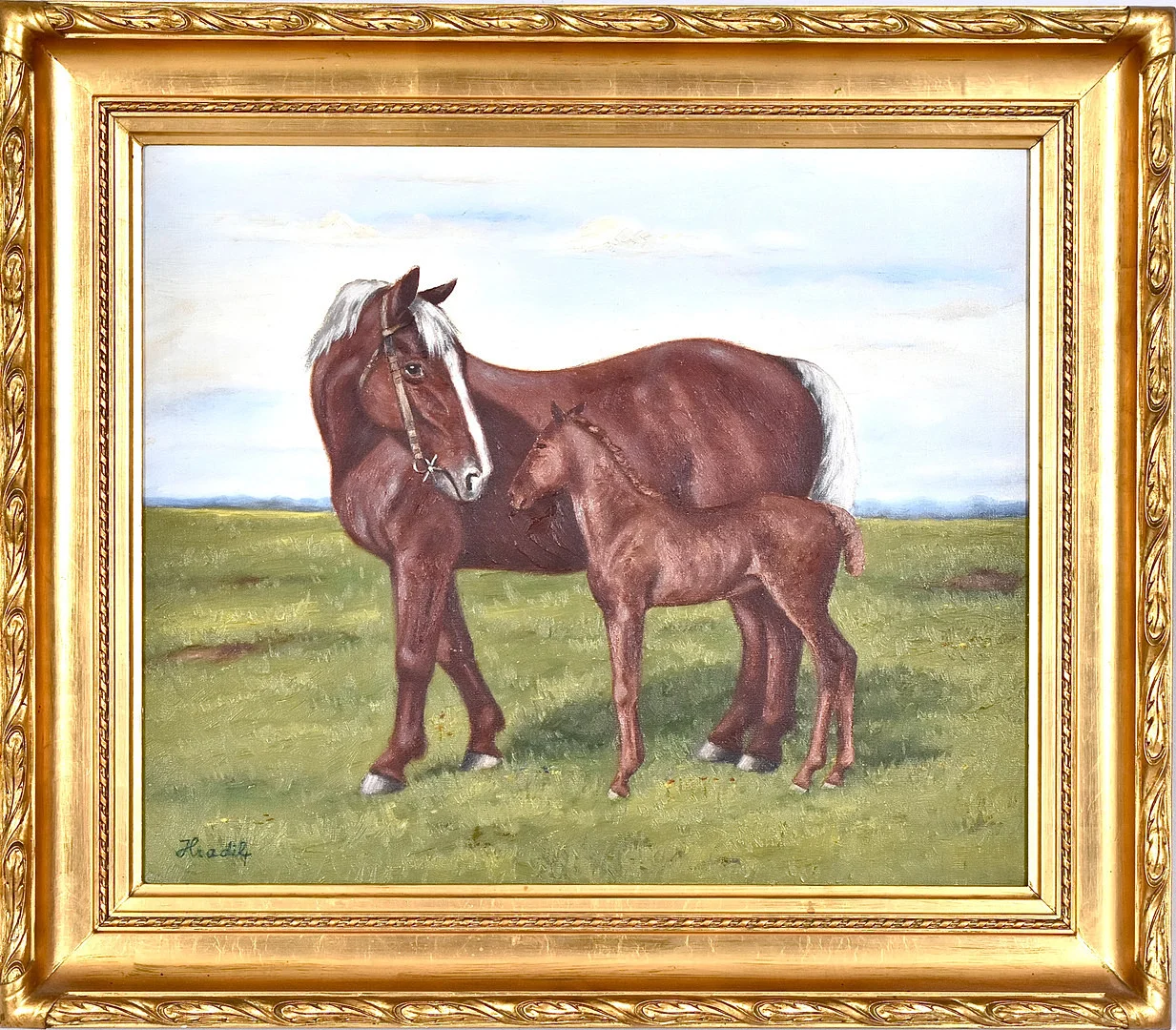 BÉLA HRADIL. Olja på duk, hästar i hage. — Paintings — Halmstads Auktionskammare