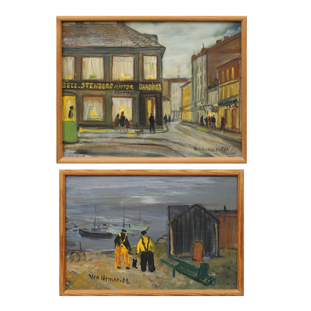 ÅKE WALDEMAR LARSSON. Motiv från Malmö, 2 st olja/gouache på pannå, signerade och daterade. — Paintings — Crafoord Auktioner Malmö