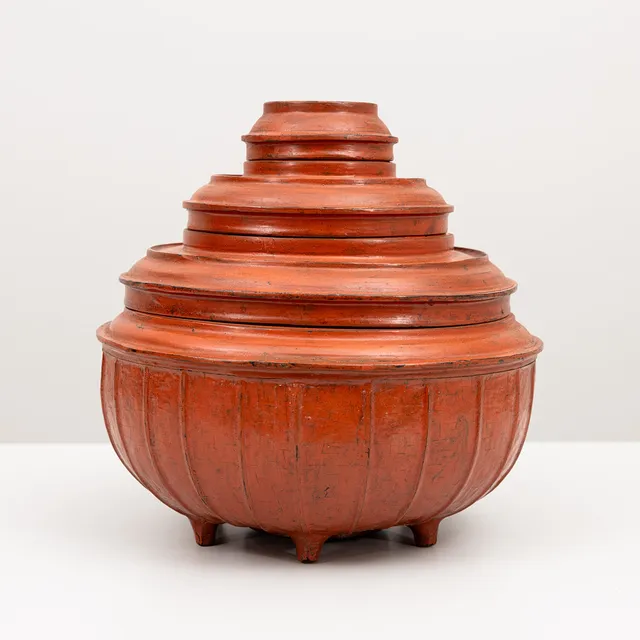 FÖRVARINGSLÅDA, 5 delar, lackarbete, troligen Burma, 1800/1900-tal.