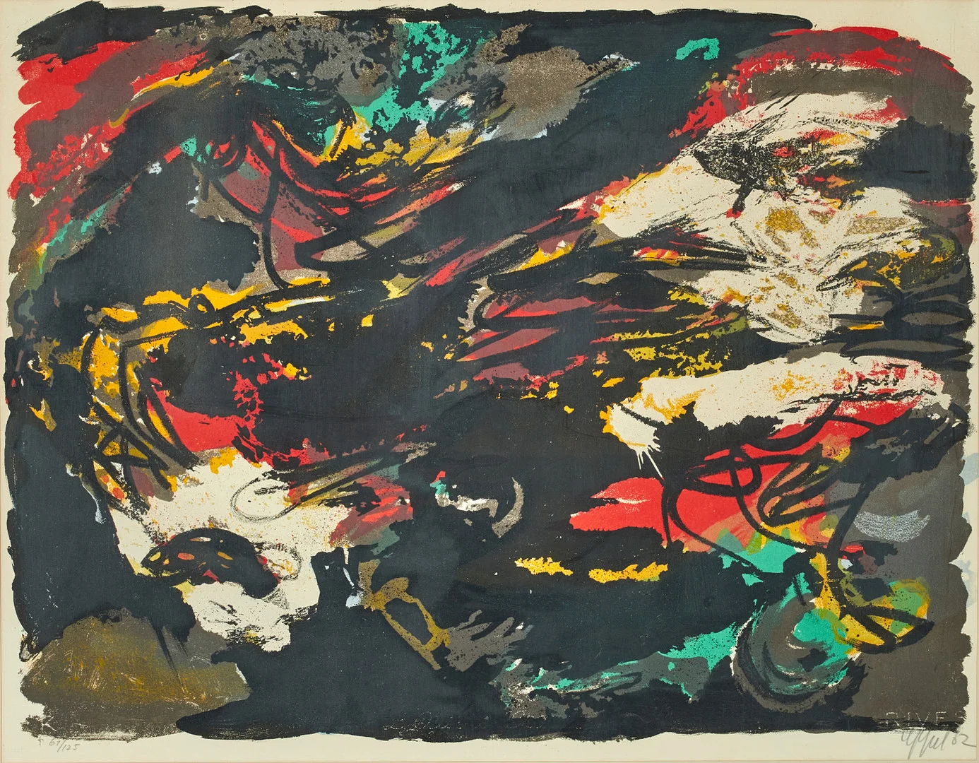 KAREL APPEL (HOLLAND, 1921-2006). Komposition, signerad och numrerad Appel -82, Ed. 61/125, färglitografi. — Engravings & Prints — Crafoord Auktioner Stockholm