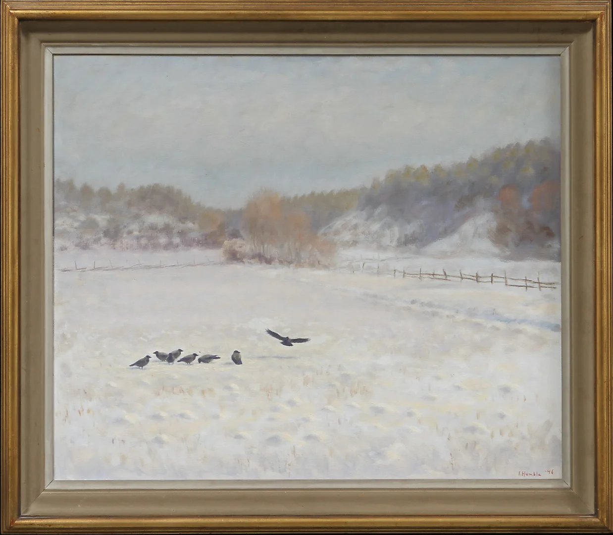 IVAN HUMBLA. "Kråkor", olja på pannå, signerad och daterad -46. — Paintings — Göteborgs Auktionsverk