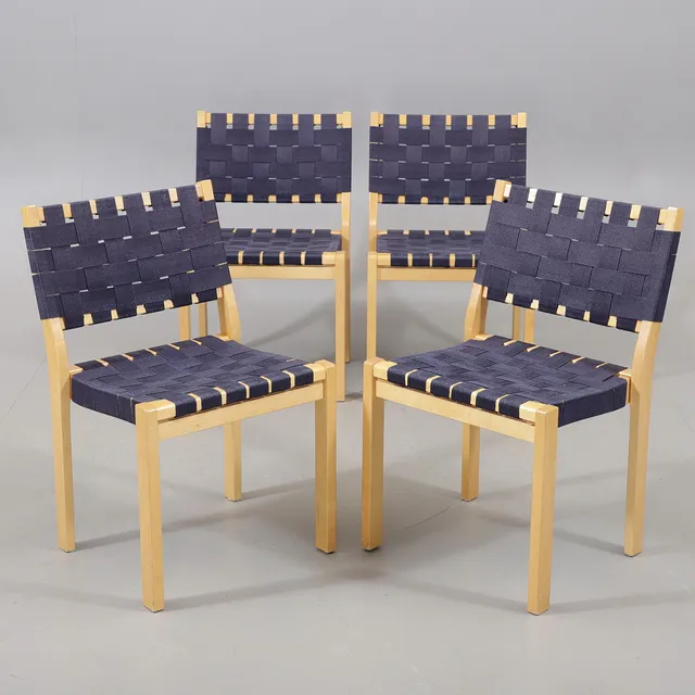 ALVAR AALTO. Stolar, 4 st, "Artek", Finland, 2000-tal.