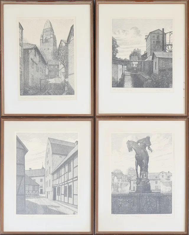 WALDEMAR BERNHARD. Träsnitt, 4 stycken, signerade.