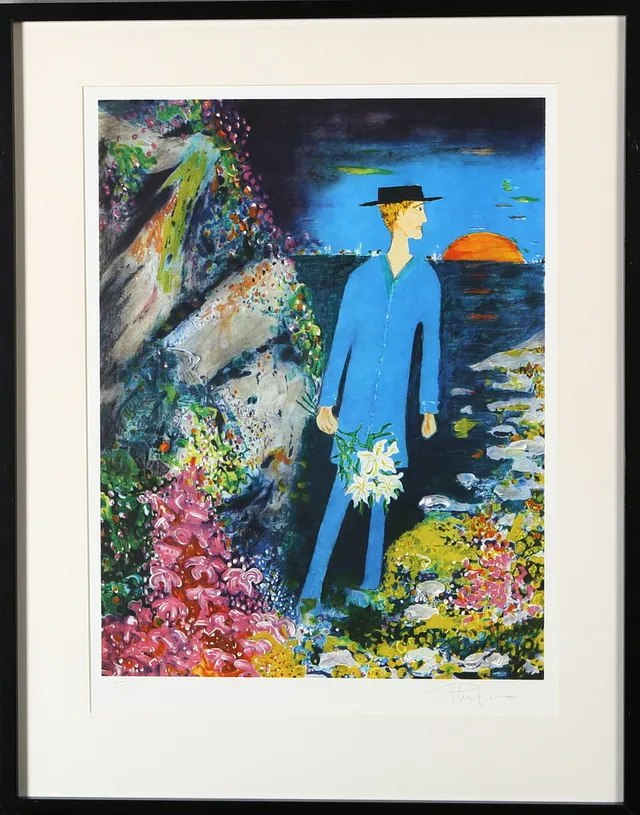 PLURA JONSSON. Figur i blått, färglitografi, signerad samt numrerad 45/290.