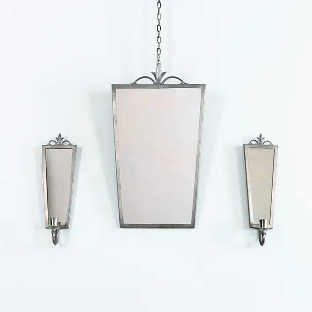 SPEGEL OCH LJUSLAMPETTER, tenn, Art Déco, 1930-tal.