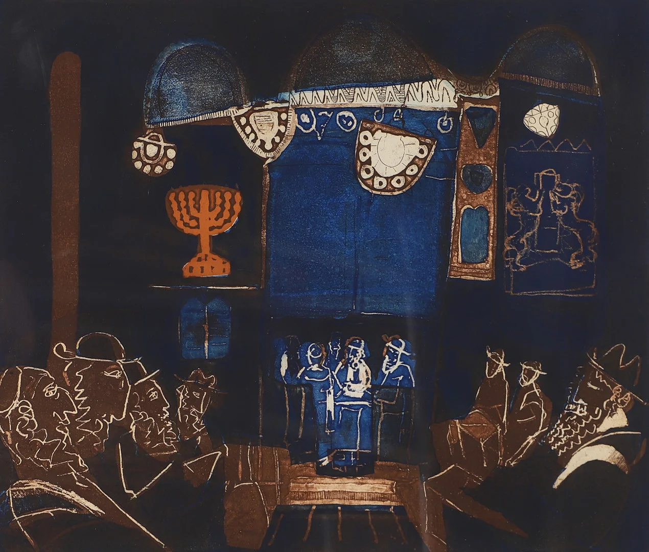 LENNART ROSENSOHN. I synagogan, färglitografi, signerad Rosensohn. — Engravings & Prints — Helsingborgs Auktionskammare