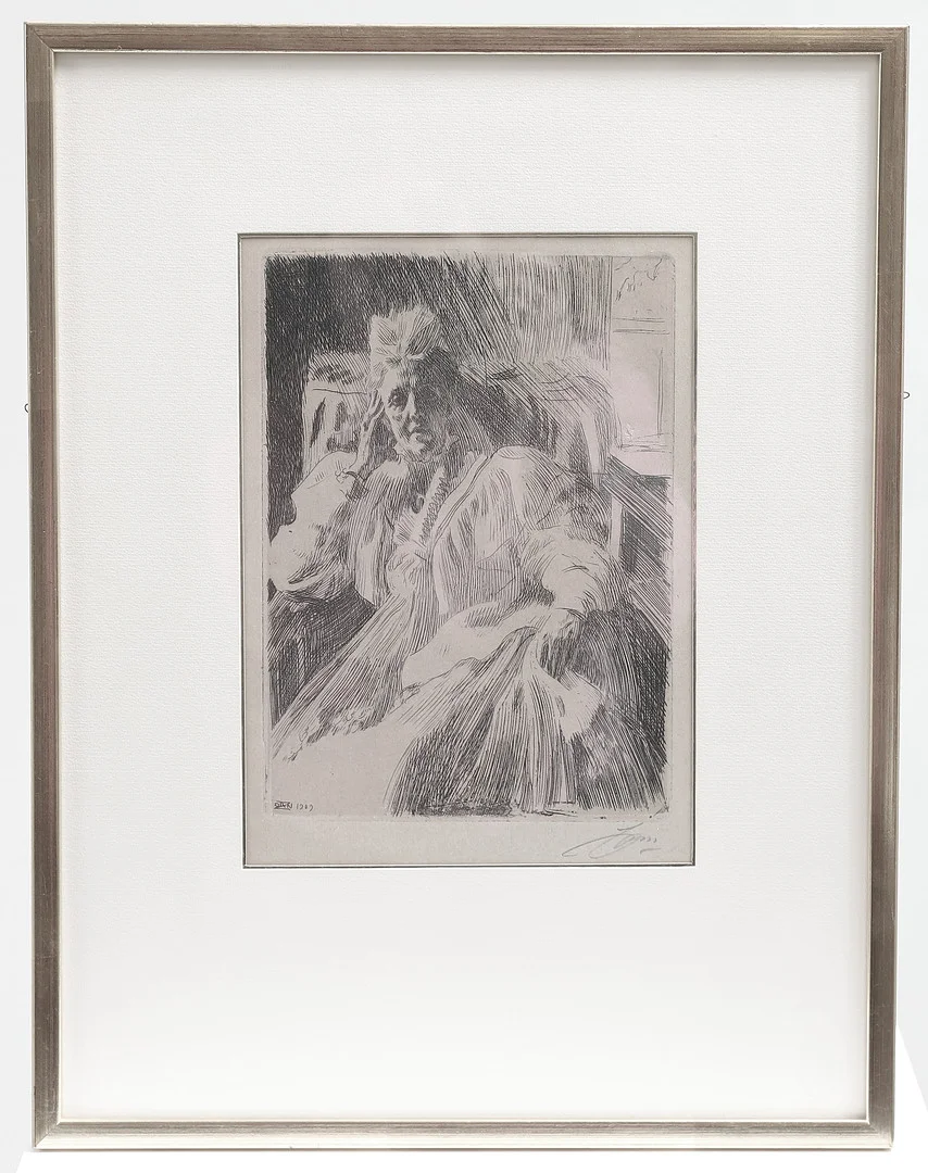 ANDERS ZORN. etsning, "Änkedrottning Sophia", 1909, signerad med blyerts. — Engravings & Prints — Gomér & Andersson Nyköping