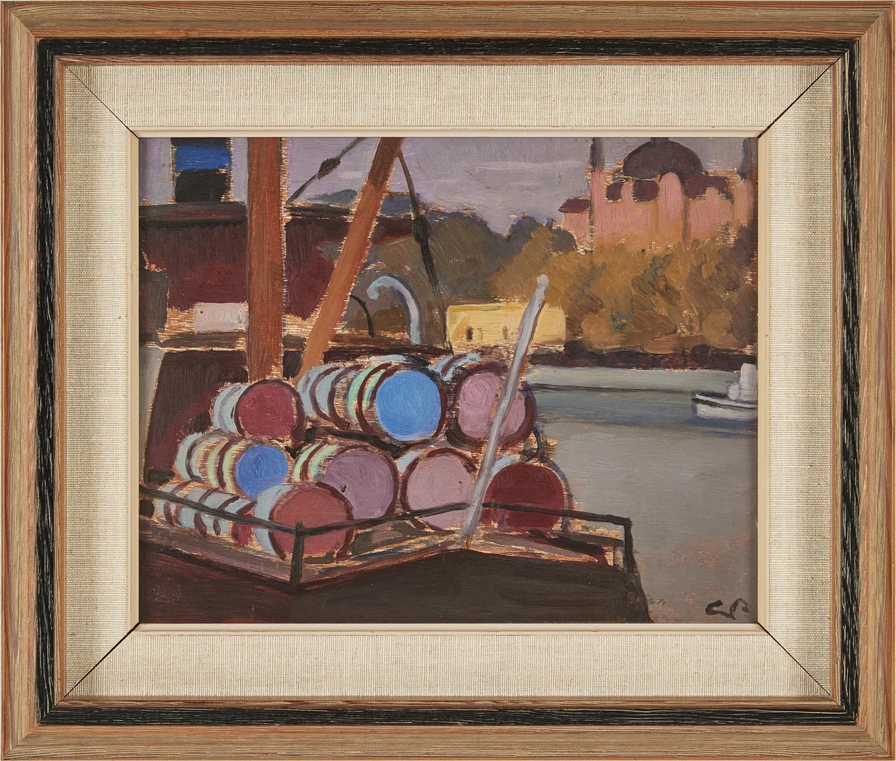 GEORG PAULI. Lastskuta vid Stockholmskaj, olja på pannå, monogramsignerad GP. — Paintings — Stockholms Auktionsverk Magasin 5