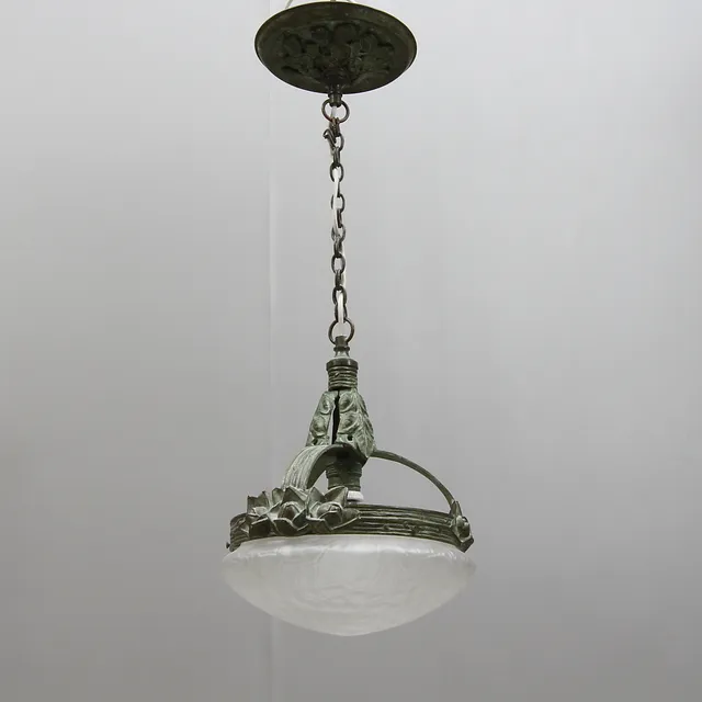 TAKLAMPA, brons, jugend, troligen Böhlmarks, omkring 1900.