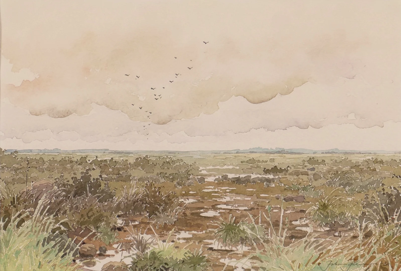JOHAN PERSSON. "Vått Alvar", akvarell, signerad Johan Persson. — Paintings — Auktionsfirma Kenneth Svensson i Kalmar
