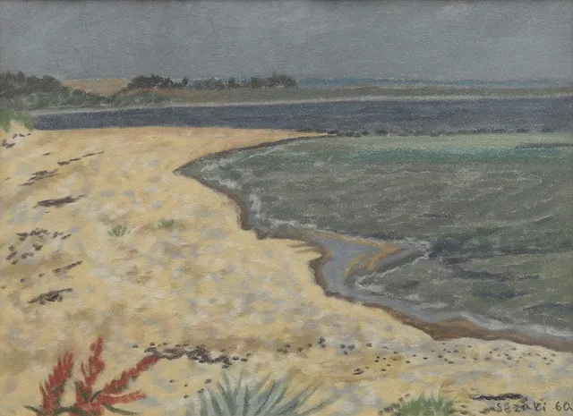 HARUO SEZAKI (1907-1977). Strandmotiv mot Haväng, Österlen, pastell, signerad och daterad -60.