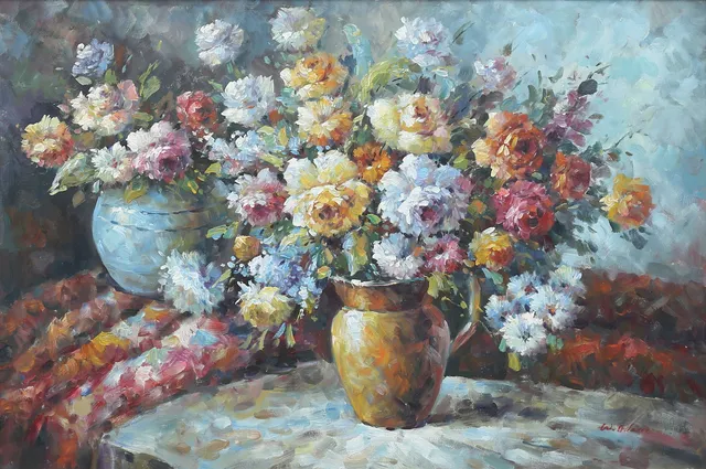 WALTER ADAMS. Blomsterstilleben. Olja på duk, signerad.