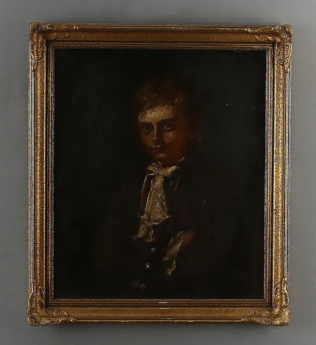 OKÄND KONSTNÄR. Porträtt av ung herre, olja på duk, osignerad, 1800-/1900-tal.