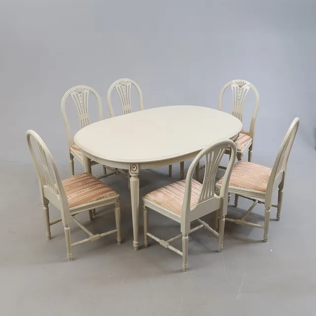 MATSALSMÖBEL, 11 delar, "Axet", gustaviansk stil, 1900-tal.