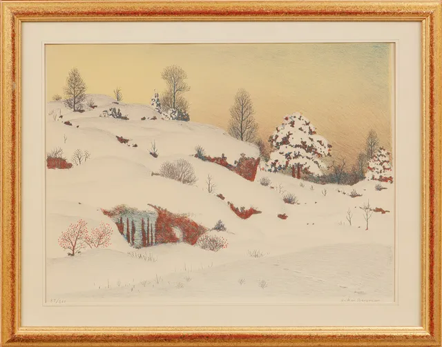 OSKAR BERGMAN. Vinterbild, färglitografi, signerad och numrerad 87/260.