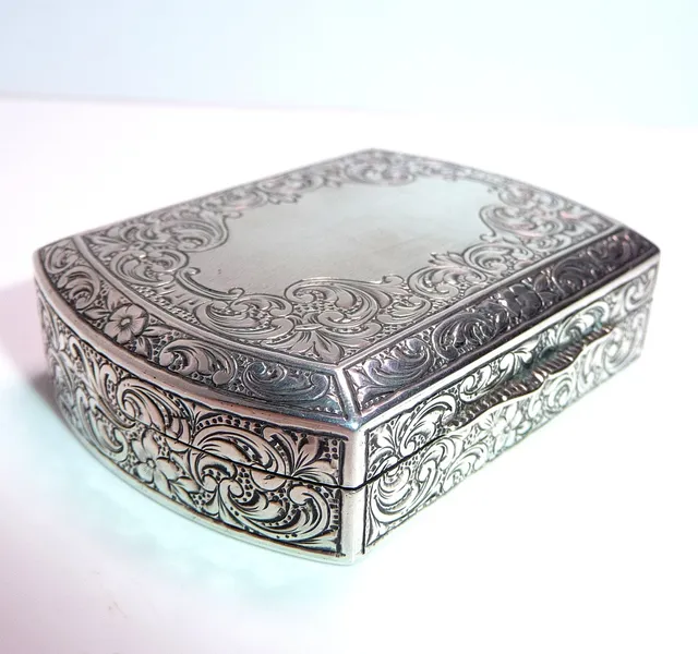 Antike Art Déco Puderdose Dose 900 Silber Houbigant, Paris um 1920.