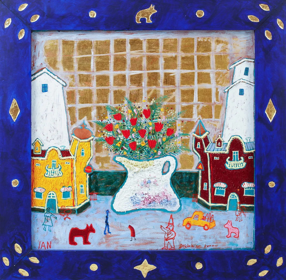 IAN RUSTH. "Drickabilen kommer", olja på pannå, signerad. — Paintings — Göteborgs Auktionsverk
