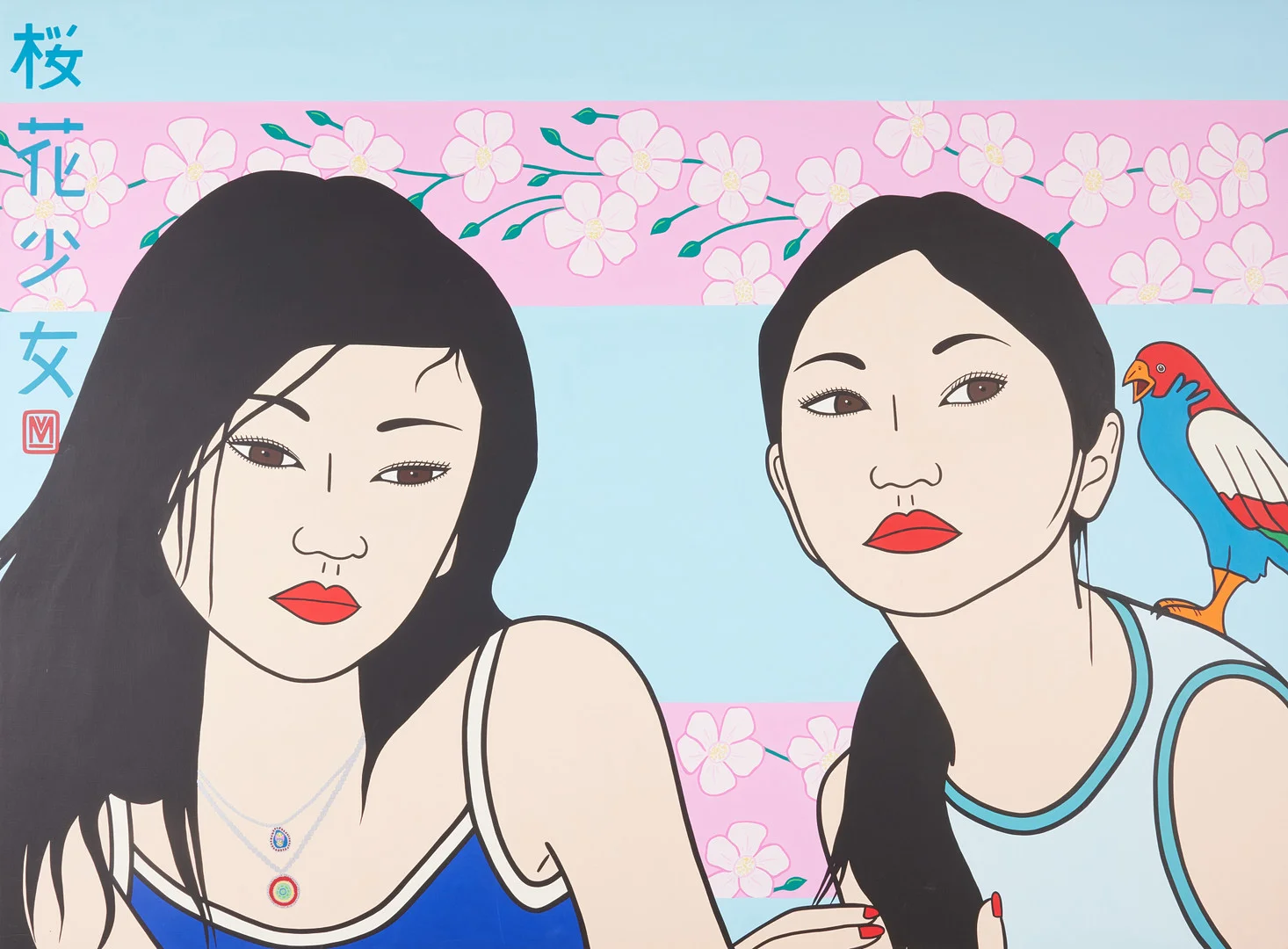 MARIA MANUELA VINTILESCU. Cherry Blossom Girls, akryl på duk, 100 x 135 cm. — Paintings — Stockholms Auktionsverk Magasin 5