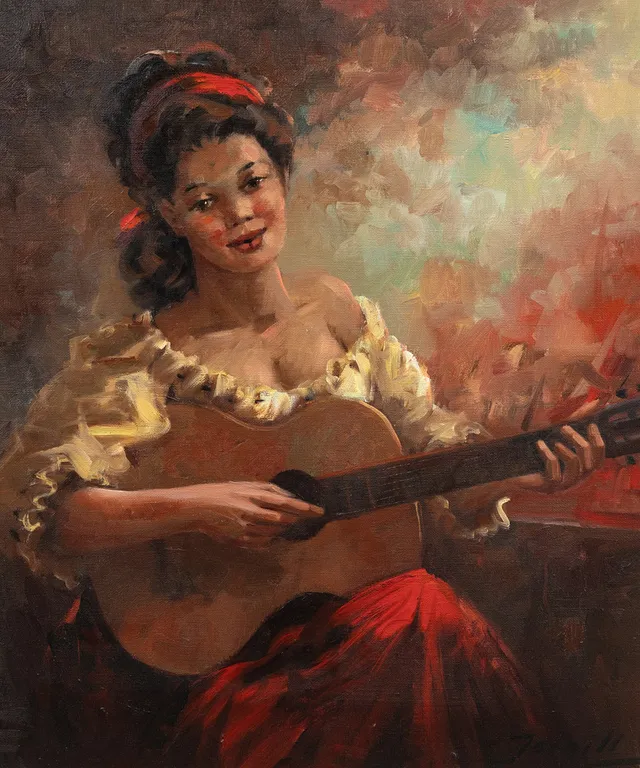 TORALF JERGILL (1900-1995). Musicerande kvinna, olja på duk, signerad.