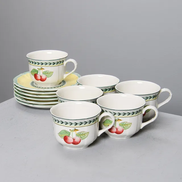 VILLEROY & BOCH, Koppar med underfat, 6 st, "French Garden Fleurence", Country Collection.