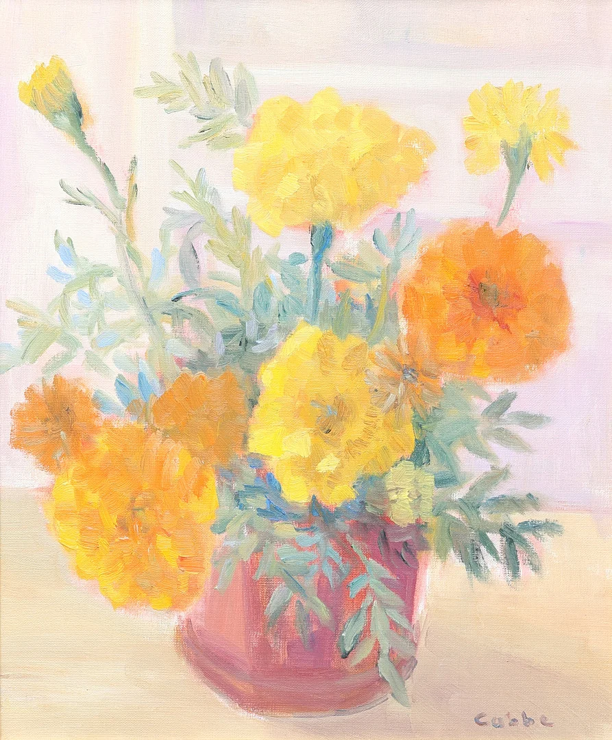 ERICA CABBE. Olja på duk, blommor i vas, signerad. — Paintings — Gomér & Andersson Jönköping
