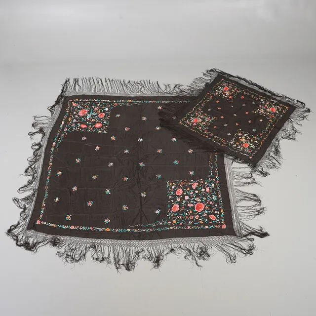TWO CHINESE EMBROIDERED SILK SHAWLS.