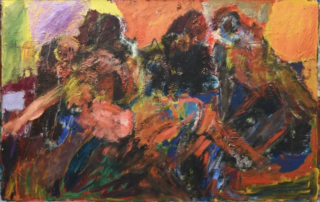 UBEKENDT KUNSTNER. Olie på lærred. Abstrakt komposition. 'Solopgang'.