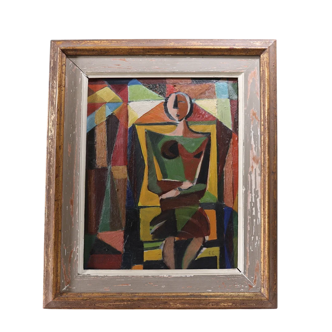 ERIC ELFVÉN. Abstrakt kvinnofigur, olja på pannå, monogramsignerad, 1900-talets första hälft. — Paintings — Gomér & Andersson Nyköping
