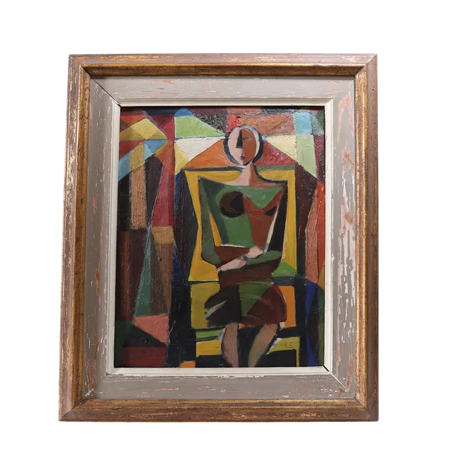 ERIC ELFVÉN. Abstrakt kvinnofigur, olja på pannå, monogramsignerad, 1900-talets första hälft.