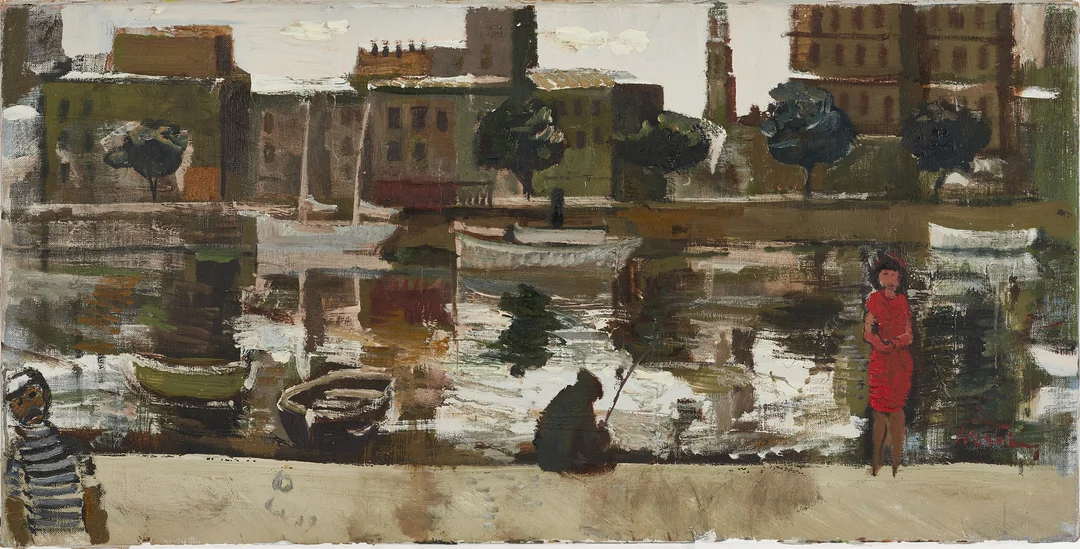 BERTIL WAHLBERG (SVERIGE, 1923–1980). Kajliv, sannolikt motiv från Stockholm, signerad, olja på duk. — Paintings — Crafoord Auktioner Stockholm