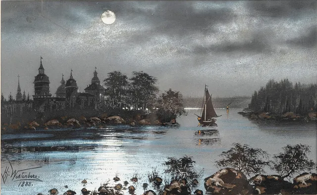 HJALMAR WESTERBERG (1854-1892). Båt i månsken, akvarell, signerad och daterad, HJ Westerberg, 1888.