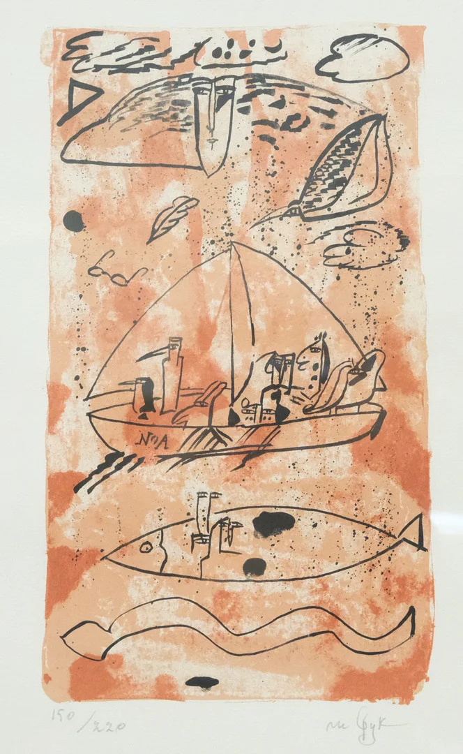 MADELEINE PYK. MARINT MOTIV MED SEGELBÅT. — Engravings & Prints — Björnssons Auktionskammare